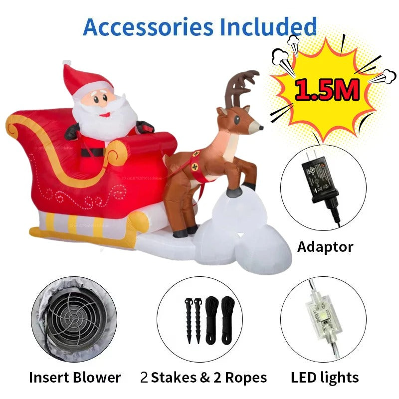 1.5M/5FT Christmas Inflatable Snowman/Deer Trailer Santa Claus Model With LED Light