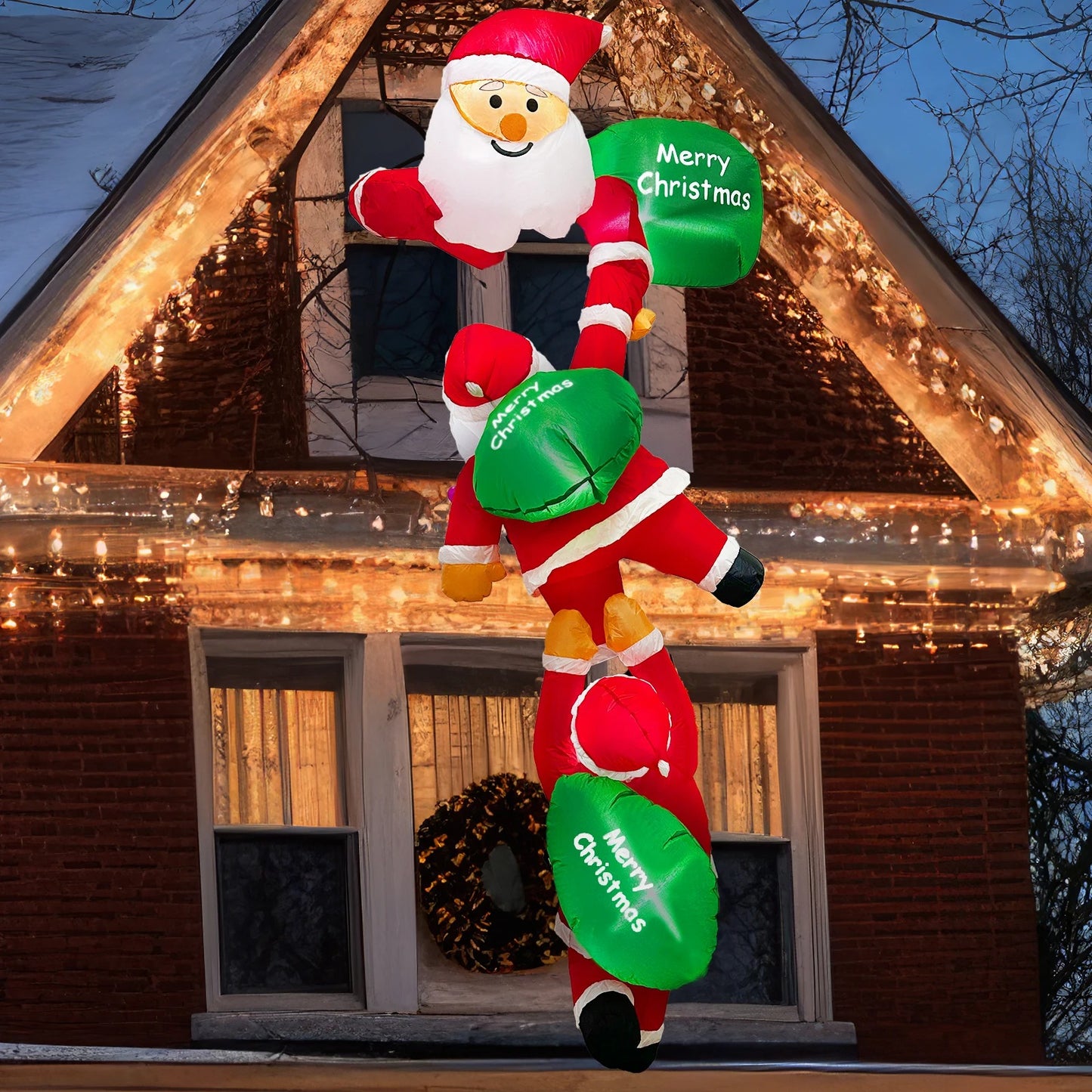 8FT Christmas Climbing Santas Christmas Blow Up with Build-in LEDs