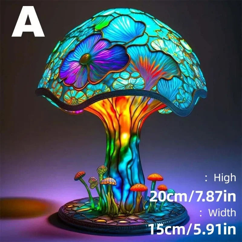 Whimsical Mushroom Garden Stained Glass Lamp