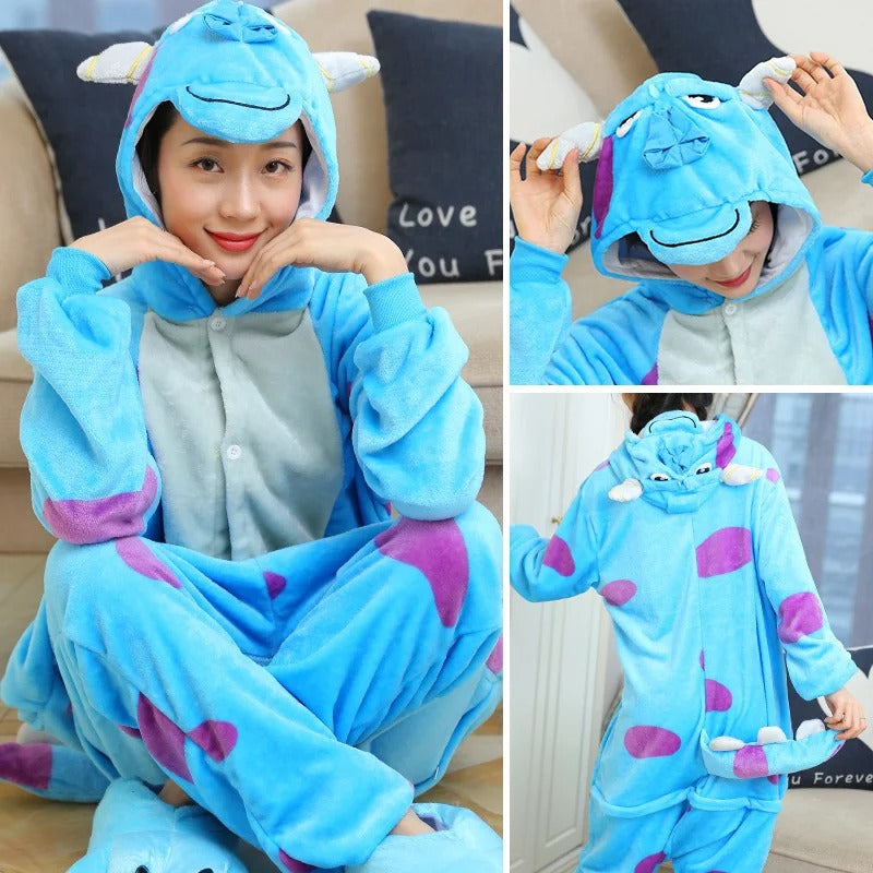 Women Cute Panda Bear Zebra Cartoon Onesies Kigurumi Unisex Autumn Winter Anime Costumes Adults Kids Flannel Sleepwear Pajamas