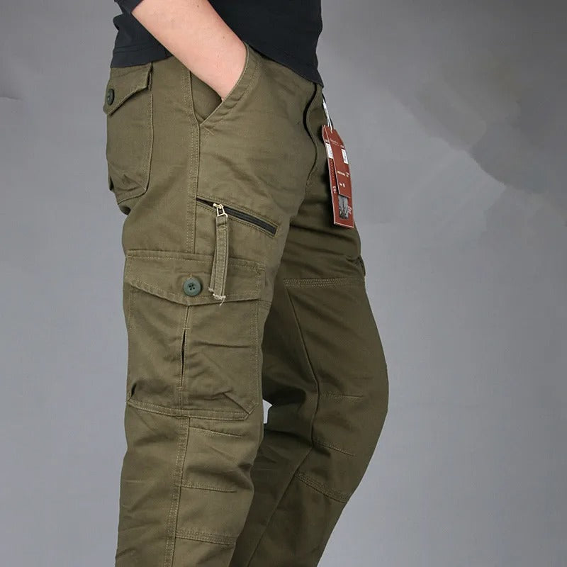 Cargo Pants Spring Summer Work Straight Pants Multi-Pocket Cotton Loose Trousers