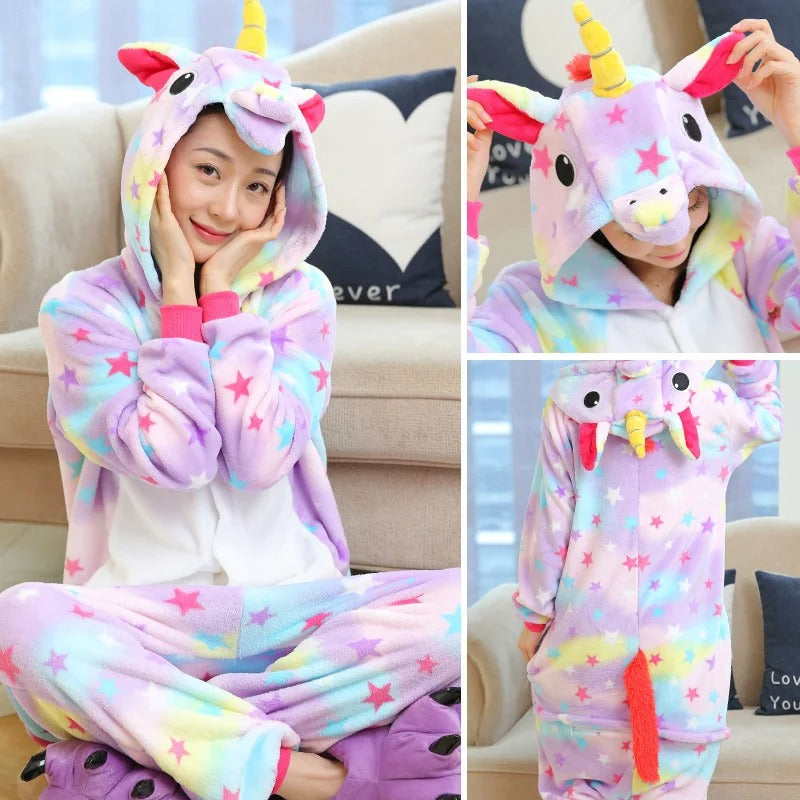 Women Cute Panda Bear Zebra Cartoon Onesies Kigurumi Unisex Autumn Winter Anime Costumes Adults Kids Flannel Sleepwear Pajamas