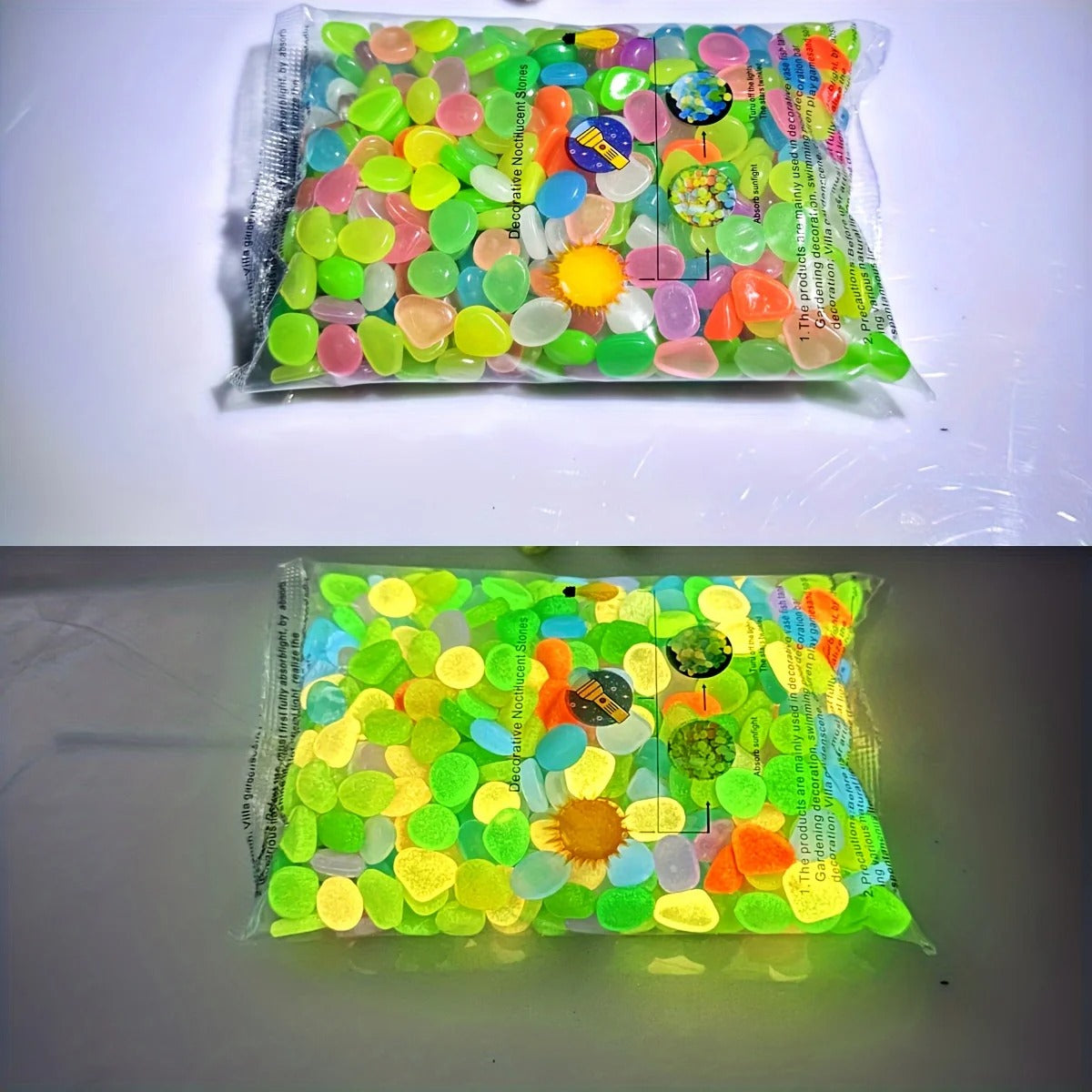 100pcs Glow In The Dark Pebbles, Resin Luminous Stones