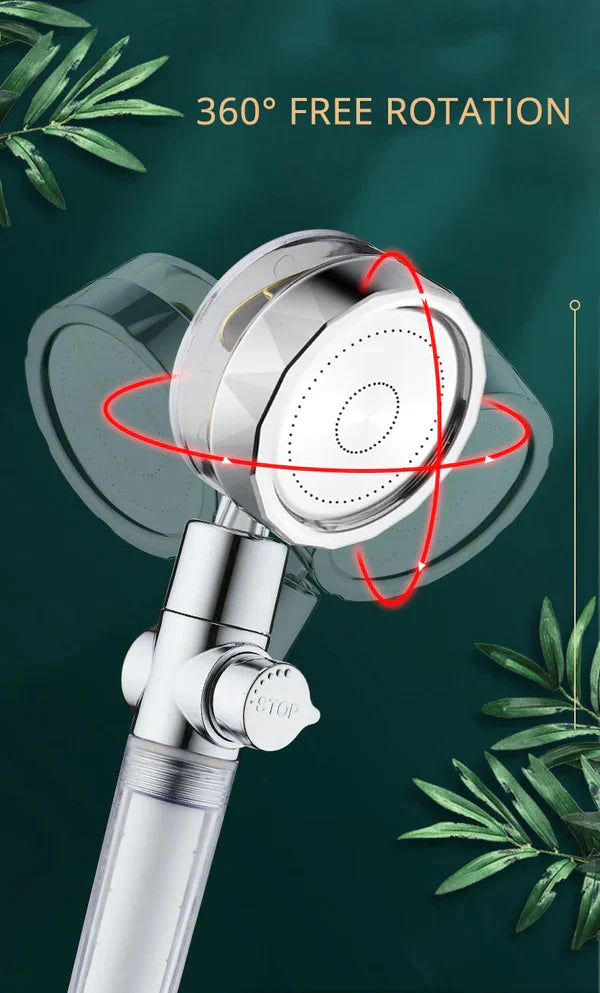 Hydro Jet Powered Handheld Turbo Fan High Pressure Shower Head With Filter