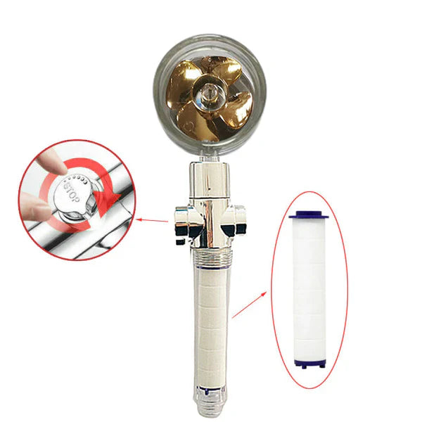 Hydro Jet Powered Handheld Turbo Fan High Pressure Shower Head With Filter