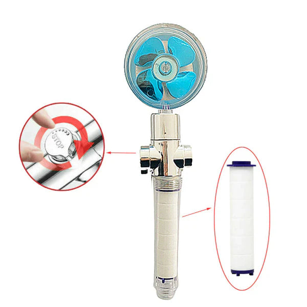 Hydro Jet Powered Handheld Turbo Fan High Pressure Shower Head With Filter