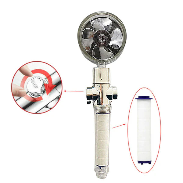 Hydro Jet Powered Handheld Turbo Fan High Pressure Shower Head With Filter