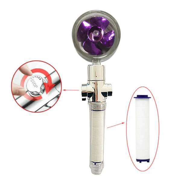 Hydro Jet Powered Handheld Turbo Fan High Pressure Shower Head With Filter