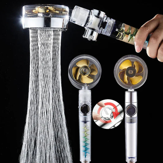 Hydro Jet Powered Handheld Turbo Fan High Pressure Shower Head With Filter